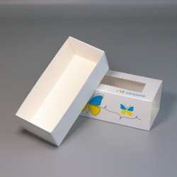 Коробка для макаронс з прозорим вікном типу "пенал" 141*59*49 Україна