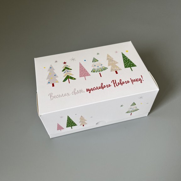 фото Коробка-контейнер для десертів і капкейків 180*120*80 Новорічна ялинка