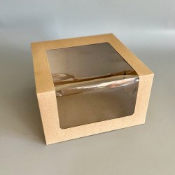 Коробка для торту, пирога, тістечок і чізкейку з вікном Крафт 250*250*150 