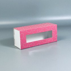 Коробка для макаронс и Hand Made с окном Сердечки 141*59*49
