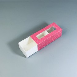 Коробка для макаронс и Hand Made с окном Сердечки 141*59*49