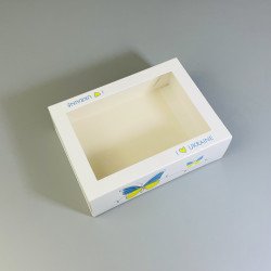 Коробка-пенал для макаронс и сувениров 115*155*50 с окном Украина