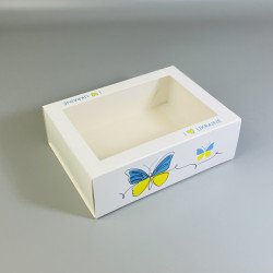 Коробка-пенал для макаронс и сувениров 115*155*50 с окном Украина