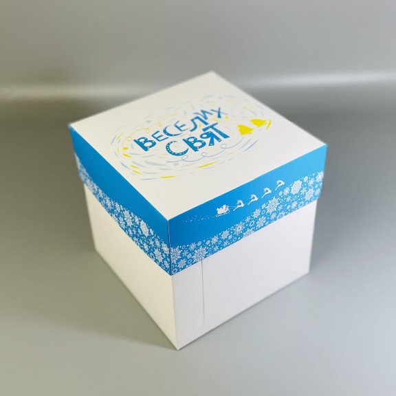 фото Коробка для бенто-торту або подарункова 160*160*160 Новорічна