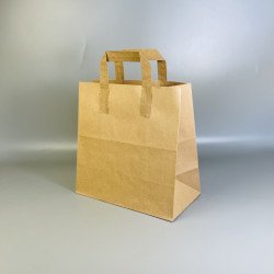 Бумажный пакет коричневый крафт, с плоскими ручками 260*260*140