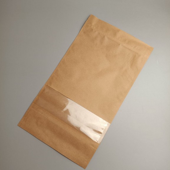 фото Дой-пак крафт с окном 210*380 (дно 55*55), зип-замок, с внутренней ламинацией