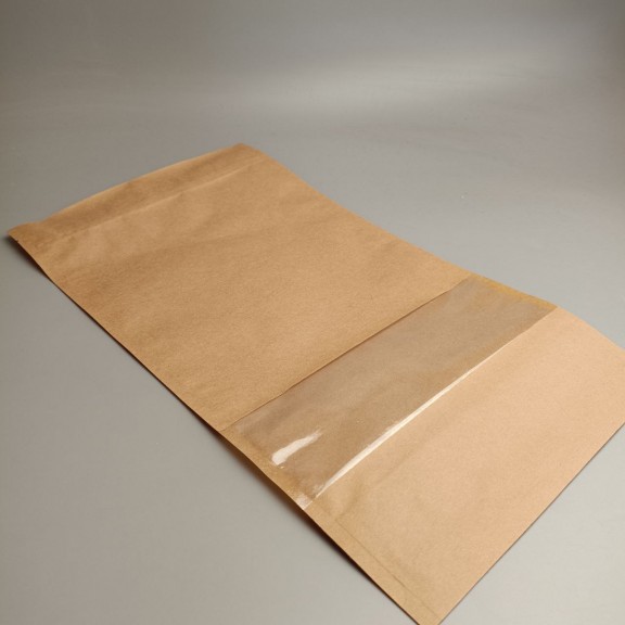 фото Дой-пак 180*280 (дно 45*45) крафт с окном, зип-замок, с внутренней ламинацией