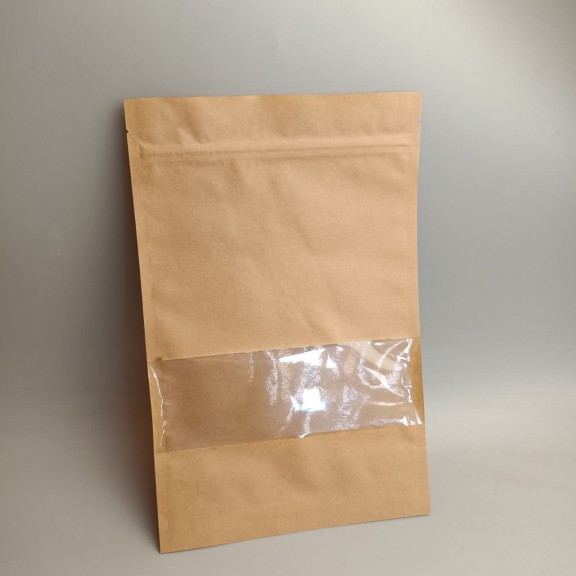 фото Дой-пак 180*280 (дно 45*45) крафт с окном, зип-замок, с внутренней ламинацией