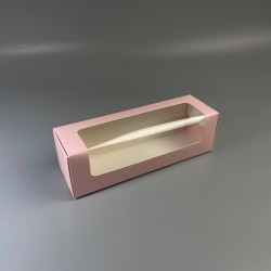 Картонна коробка для макаронс з віконцем 200*60*60 Рожева