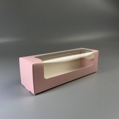 Картонна коробка для макаронс з віконцем 200*60*60 Рожева