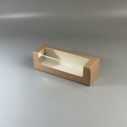 Картонная коробка для макаронс с окошком 200*60*60 Шоколад