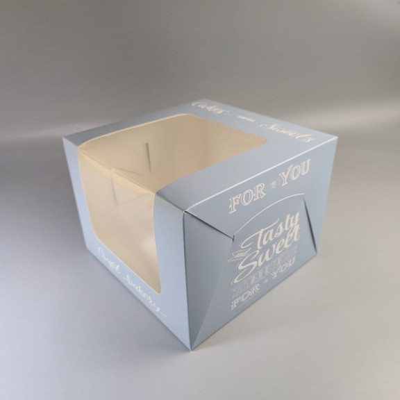 фото Коробка 200*200*150 для торту і чизкейку з вікном Блакитна