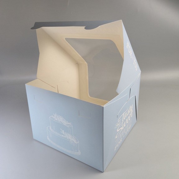 фото Коробка 200*200*150 для торту і чизкейку з вікном Блакитна